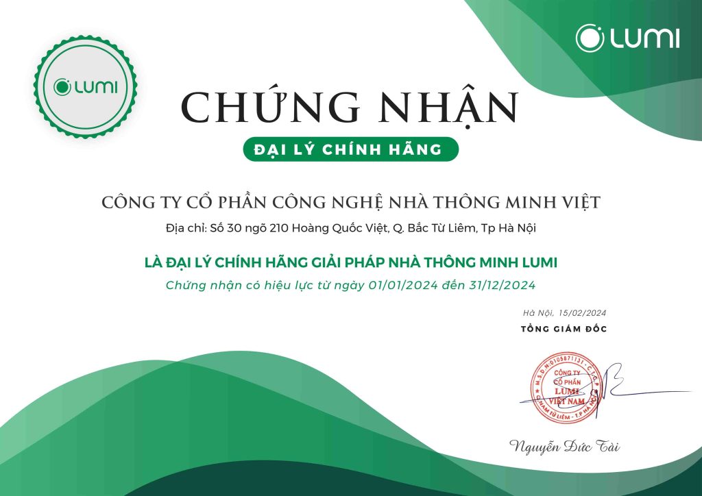 Chứng nhận đại lý Lumi