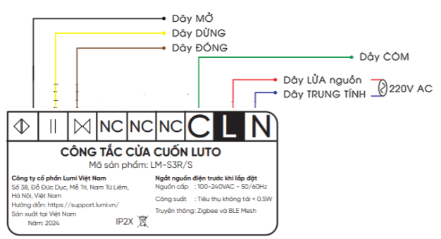 sơ đồ đầu nối công tắc cửa cuốn luto